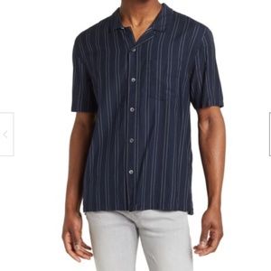 BLDWN Mens Cabus Slim Fit Short Sleeve Striped Sport Shirt Navy/Silver